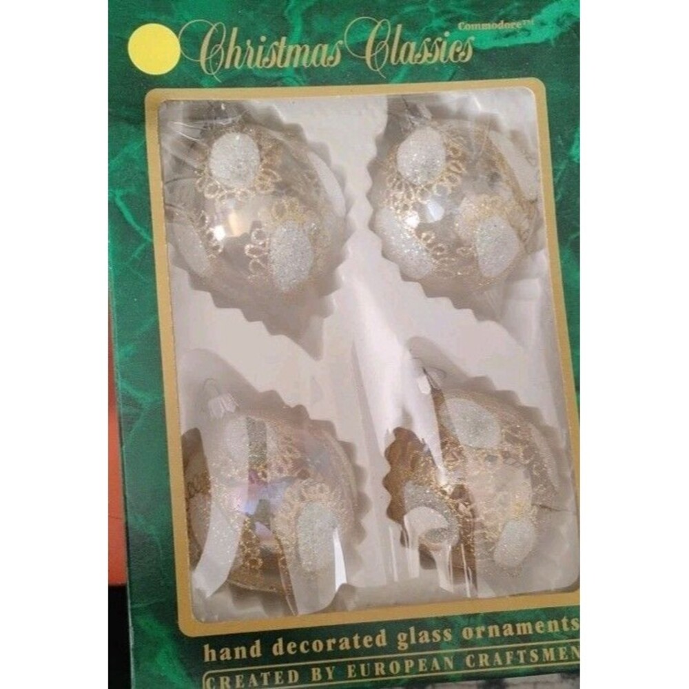 VINTAGE Christmas Classics Hand Decorated Glass Ornaments European Craftsmen